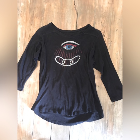 Raquel Allegra Tops - Raquel Allegra black 3/4 sleeve Eye tee.